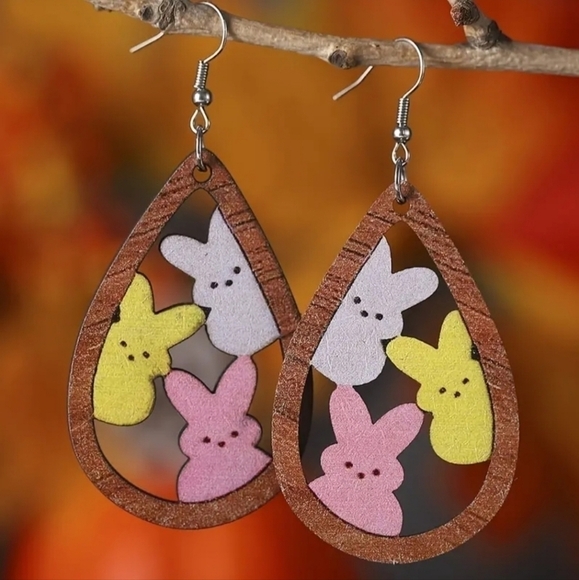 Easter Peeps Earrings, Bunny Earrings, Peeps, Wooden Earrings NWT - Picture 2 of 4